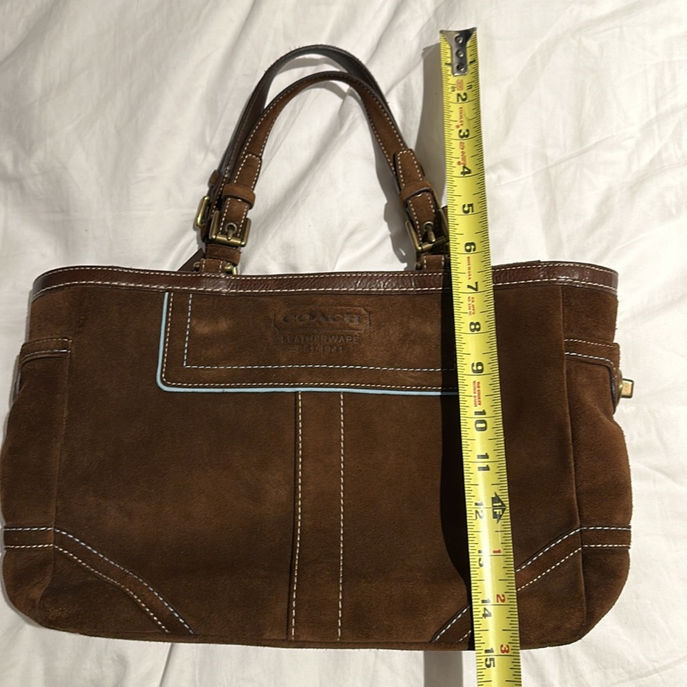 Vintage Practically New Condition Coach Leather Suede Brown w/ Blue - Picture 12 of 13